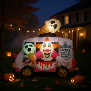 Camion de crème glacée gonflable Clown de 2,4 m pour Halloween, décoration extérieure de jardin en PVC, unisexe - Product Image 2