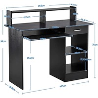 Table de bureau pour ordinateur à extension complète avec tiroir et système de sécurité, étagère Hutch, en bois manufacturé mélaminé CARB P2, capacité 110,2 lb, pour la maison et le bureau