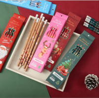 Crayons en bois HB de Noël avec gomme, boîte de papeterie pour enfants, cadeau de Noël, certifiés FSC EN71, écologiques, corps rond, en vrac