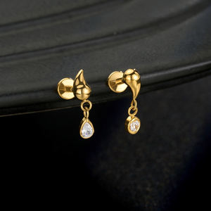 18G/16G Tiny Clear CZ con cadena Coma Flat Back Labret Tragus Stud Helix Piercing Cartílago Pendiente Joyería minimalista - Product Image 3