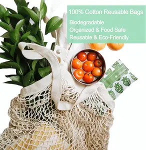 KAISENECO再利用可能な生分解性メッシュ綿100% 大型食料品ショッピングネット果物用トートバッグを生産