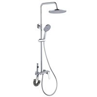 Juego de grifería de ducha moderno de latón cromado pulido con válvula de cerámica, cabezal de ducha tipo lluvia y rociador de mano, montado en la pared para baño