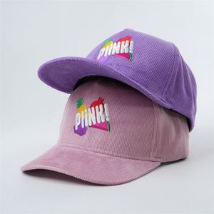 Casquette 5 panneaux personnalisée en velours côtelé 100 % coton de haute qualité avec logos brodés – Vente en gros - Product Image 1