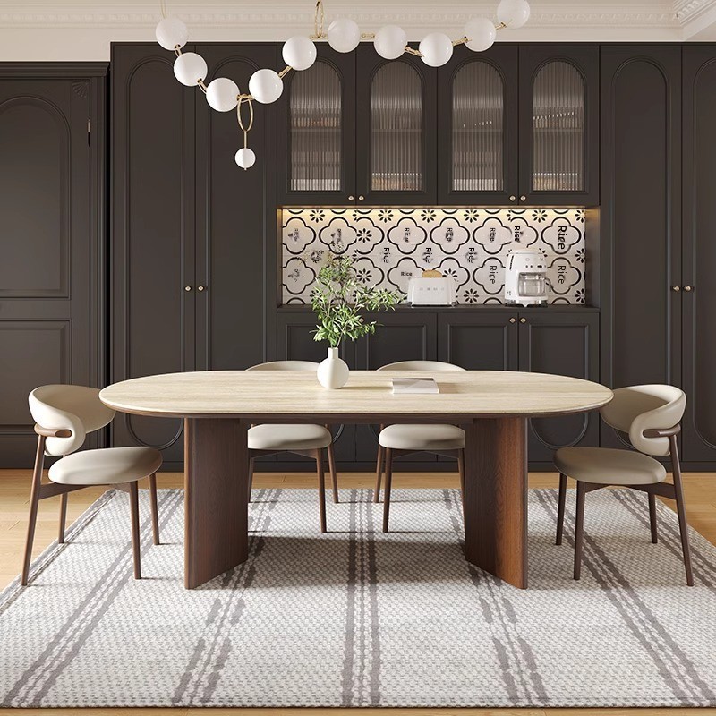 French Modern Oval Dining Table – High-End Solid Wood Table with Rock Board Top for Dining Room & Living Room Furniture - View 2