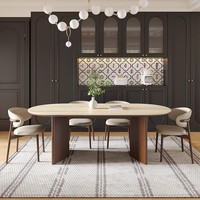 Table à manger ovale haut de gamme au design moderne français, plateau en pierre, bois massif, mobilier de salon pour la maison