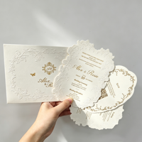 Ensemble de cartes d'invitation de mariage en dentelle gaufrée avec ruban et sceau de cire, invitations de mariage blanches de luxe avec enveloppe