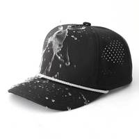 Gorra de golf tipo camionero premium impermeable de 5 paneles con logo personalizado, perforaciones láser, de secado rápido, de alto rendimiento, con cuerda tipo A-Frame, venta al por mayor a granel