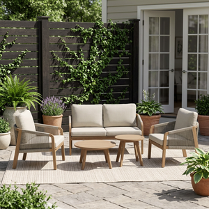 Ensemble de meubles d'extérieur de luxe contemporain pliable en bois d'acacia et teck écologique, comprenant un canapé de jardin, une table à manger et des chaises - Product Image 3
