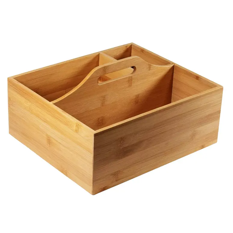 High Quality Bamboo Storage Box with Handle for Home Organization Cleaning Wooden Tool Holder For Household Blanket Cleaning