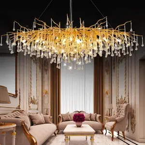 L39.37 Inch Modern Luxury Crystal Pendant Lamp Glass Aluminum Branch DIY Shaped Living Room Dining Table Chandelier Design