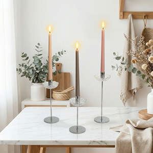 Ensemble <span class=keywords><strong>de</strong></span> 3 chandeliers en verre et métal, support <span class=keywords><strong>de</strong></span> bougie à tige fine pour dîner romantique - Product Image 1