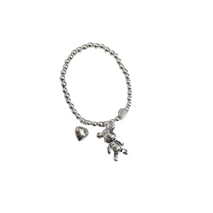 Pulsera de Plata de Ley S925 con Cuentas Redondas y Dije de Oso para Mujer, Estilo Simple, Joyería con Cuerda Elástica para Uso Diario - Product Image 5
