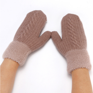 F-094 nouveau Offre Spéciale <span class=keywords><strong>mitaines</strong></span> en tricot torsadé doux et chaud avec doublure polaire femmes filles gants en laine et <span class=keywords><strong>mitaines</strong></span> gants de cyclisme d'hiver - Product Image 4