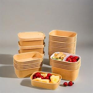 Venta al por mayor desechable para llevar calidad alimentaria logotipo personalizado impresión Kraft rectángulo ensaladera - Product Image 3