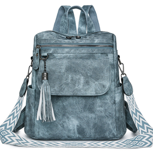 Sac à dos vintage personnalisé pour femme en cuir PU, multi-poches, fermeture éclair, sac à dos décontracté pour femme, sac de voyage quotidien avec pompon, OEM ODM - Product Image 5