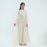 RO9192 Vêtements islamiques élégants, ensemble 2 pièces, pantalon ample à manches longues drapé avec cape attachée, ensemble de costume de mariage modeste pour femmes