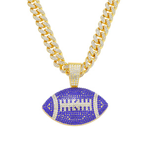 Collar con Colgante de Rugby Geométrico en Aleación Chapada en Oro Estilo Hiphop, Color Azul Oscuro, Personalizado para Hombre, Venta al Por Mayor de Joyería - Product Image 6