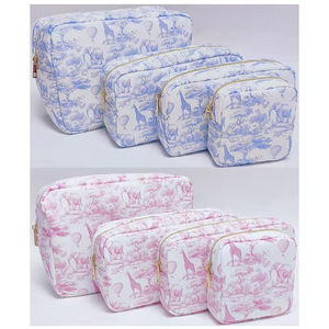 Nouvelle Pochette Cosmétique en Nylon à Fermeture Éclair, Motif Girafe Éléphant, Couleurs Violet Vert Gris, Style Champêtre Français, Chinoiserie Toile de Jouy - Product Image 5