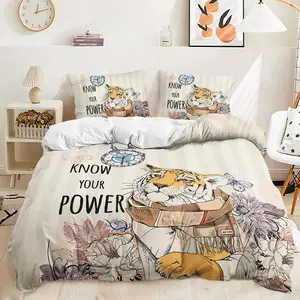 Trois pièces Animal Tiger 100% coton literie drap de lit imprimé en gros pas cher ensembles de housse de couette ensemble de literie personnalisé