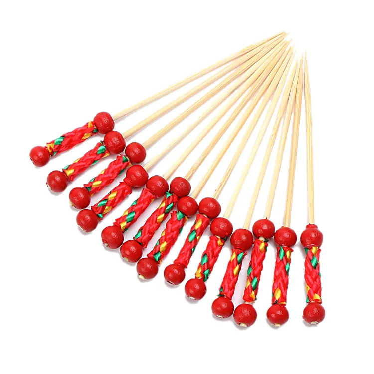Disposable 2mm Wellmade Bamboo Party Red Bead Decorative Picks