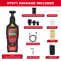 HABOTEST HT671 Tachometer Laser 2 in 1 Isi Ulang, Pengukur RPM Genggam dengan Probe yang Dapat Diganti untuk Uji Kecepatan Motor, Pompa, Kipas