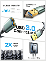 Câble d'extension USB 3.0 Type A mâle vers femelle tressé