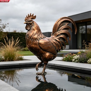 YOUFINELife Escultura de <span class=keywords><strong>Gallo</strong></span> de Bronce Rojizo Marrón Antiguo de Tamaño Real, Estatua de <span class=keywords><strong>Gallo</strong></span> en Pie que Canta para Villa o Piscina - Product Image 1