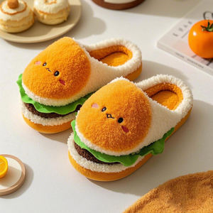 Venta al por mayor de pantuflas de algodón con dibujos animados personalizados comida para adultos en forma de hamburguesa y hamburguesa con queso juguete divertido relleno de algodón PP - Product Image 3