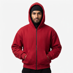 Sudadera con capucha tipo pasamontañas para hombre, estilo streetwear personalizado, oversize, con bordado de apliques desgastado, 500 GSM, máscara facial, lavado ácido, con cremallera, para otoño - Product Image 1