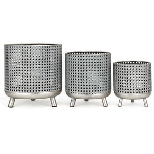Juego de 3 Macetas Grandes de Hierro Plateado, Diseño Moderno Colgante con Cuatro Soportes para Plantas de Jardín y Uso Doméstico - Product Image 5