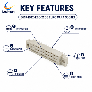 Connecteur Eurocard DIN41612 20 broches à 2 rangées, pas de 2,54 mm et 5,08 mm, prise femelle droite 9001-3620 1C00a, connecteur PCB - Product Image 2