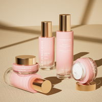 Ensemble d'emballages de luxe vides pour soins de la peau : flacon de sérum cosmétique en verre mat, pompe à fond de teint et pot à crème avec boîte cadeau en papier personnalisée