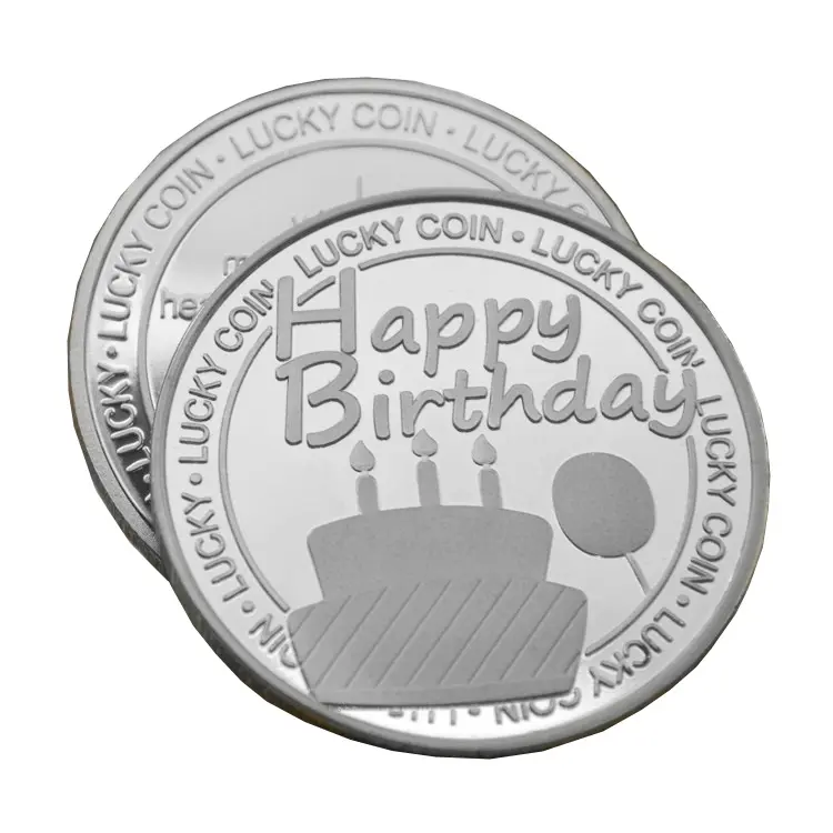 Benutzer definierte chinesische Feng Shui Glücks münze 3D Alles Gute zum Geburtstag Silber vergoldet Metall Souvenir Glücks münze