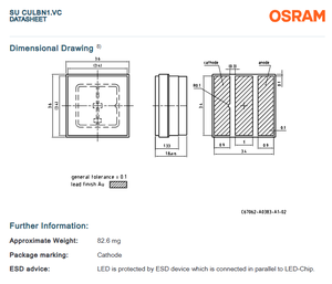 Puce LED monocouleur haute puissance OSRAM SU CULBN1.VC-AGAY-67-4F4G, ultraviolette UV 275 nm, 6 V, 40 mA, 125, 3,5 mm x 3,5 mm, garantie 3 ans - Product Image 6