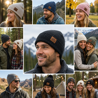 Gorro de lana merino con logotipo bordado personalizado al por mayor, gorro de punto cálido y suave con puños acanalados, gorro de invierno para hombre y mujer