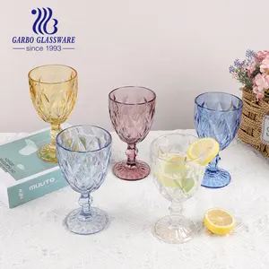 Copa de zumo de agua con impresión personalizada, vaso de cristal en relieve con vástago, para banquete, boda, vino, venta al por mayor