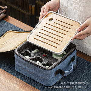 Juego de té portátil Ding Kiln, juego de té Kung Fu de cerámica con tetera y cuatro tazas, regalo de viaje, juego completo, forma redonda - Product Image 2