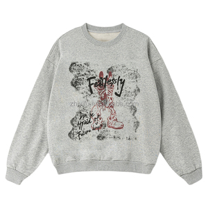 <span class=keywords><strong>Felpa</strong></span> Girocollo da Uomo Pesante in Maglia, Poliestere/Cotone, Stampa Retrò Americana, Premium Vintage Streetwear, con Teschi - Product Image 2