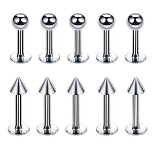 <b>Titanium</b> Alloy Ball And Cone <b>Stud</b> Earrings 6mm 8mm 10mm 12mm Internal Thread For Tongue Lip Bone Piercing - Product Image 5