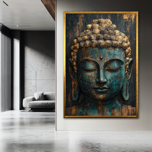 Tela di <span class=keywords><strong>Buddha</strong></span> oro verde su misura 3D stampato arte da parete realista moderna meditazione Zen moderna ritratto realista olio - Product Image 2