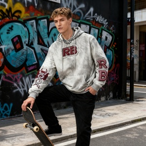 Sudadera con capucha de hombre de gran tamaño de nuevo diseño, bordado con Apliques y diamantes de imitación, lavado desteñido al sol para Vintage Vibe - Product Image 2