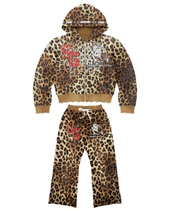 SAINT-GLOBAL Survêtement unisexe imprimé léopard à capuche avec fermeture éclair, manches longues, coupe ample, style streetwear, tenue d'automne pour l'extérieur - Product Image 6