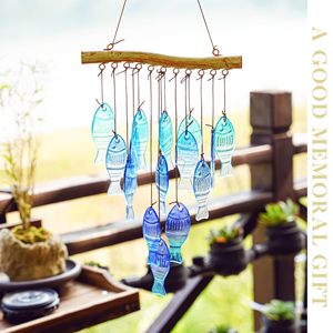 Campanas de viento de vidrieras de pez de mar azul únicas hechas a mano para decoración de boda de patio de jardín exterior - Product Image 5