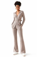 Ensemble deux pièces en tricot côtelé pour femme, col plat, manches longues, style long, automne-hiver, Noël, viscose, personnalisable OEM & ODM