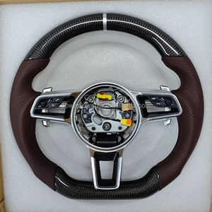 Volante Deportivo de Cuero Marrón con Fibra de Carbono y Múltiples Botones Compatible con <span class=keywords><strong>Porsche</strong></span> Panamera Cayenne <span class=keywords><strong>Macan</strong></span> 911 718 - Product Image 3