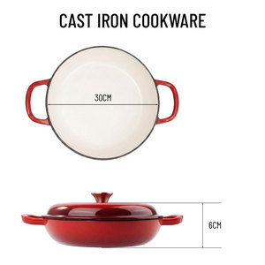E-TOP Light Red Cast Iron <strong>Casserole</strong> Braiser 4.4 Quart Enameled Cast Iron Dutch Oven <strong>Pan</strong> <strong>with</strong> <strong>Lid</strong> Heavy Duty and Dual Handles - Product Image 2
