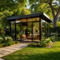 Gazebo de Aluminio y Vidrio Personalizado, Pabellón Exterior con Puerta Corredera de Vidrio Templado Impermeable para Jardín, Villa o Patio