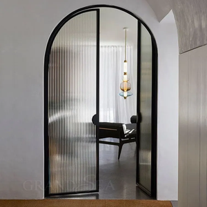 Grandsea último diseño francés personalizado <span class=keywords><strong>exterior</strong></span> entrada frontal arco <span class=keywords><strong>puertas</strong></span> de vidrio elegante puerta de hierro forjado para Villa jardín - Product Image 4