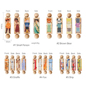 Mordedor de madera para bebés de 0 a 36 meses y juego de rompecabezas 5 en 1 con sonajero giratorio de combinación de formas de animales y coches, juguete Montessori de cognición - Product Image 4