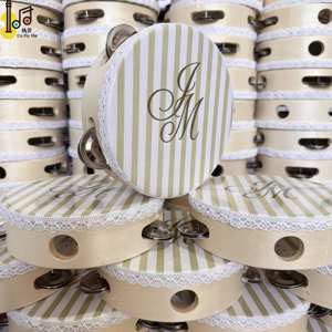 Tamburelli Personnalisé Instrument de Musique pour Mariage, Église, Fête, Tambour à Main en Bois de 6 Pouces Personnalisable, Jouet Tambour à Main de Mariage, Prix - Product Image 1